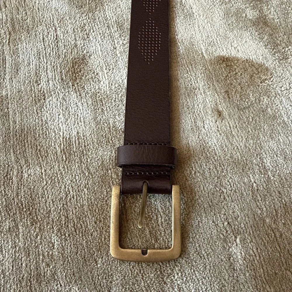 Lucky Brown Leather Belt Size 38 South Western Style Brass Buckle